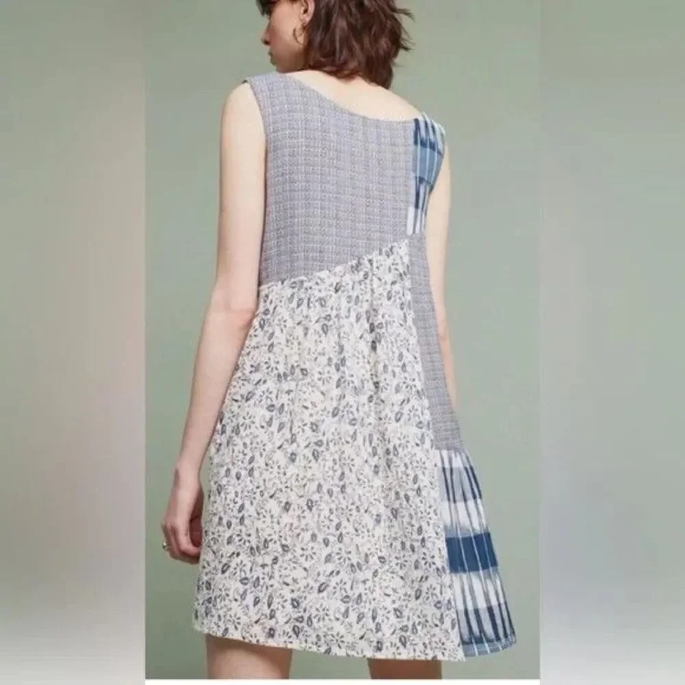 Holding Horses Dress Womens Small Blue Patchwork Sleeveless Boho Anthropologie